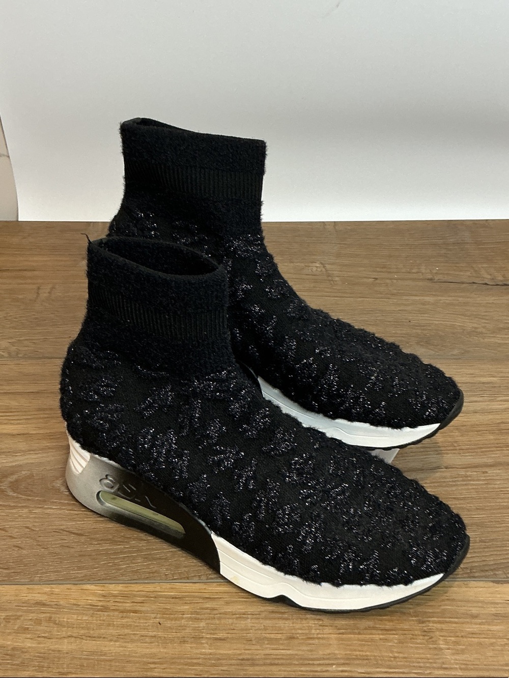 Ash Sparkle Black Knit High Top Sneakers, size EU 37